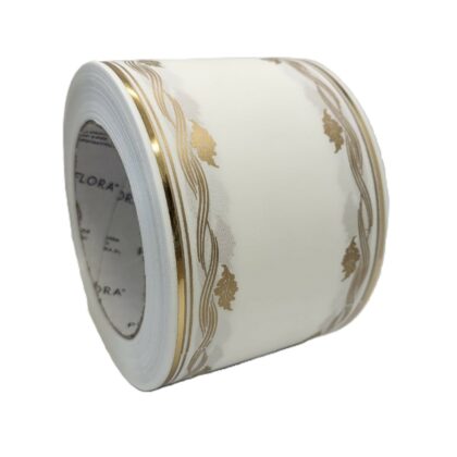 Taśma pogrzebowa biała ze złotem 8cm/45m