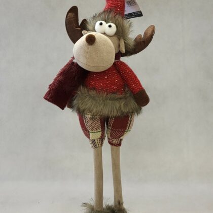 Renifer świąt. stojący w czerwonym ubranku 53 cm