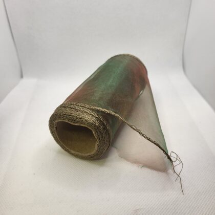 Organza 12cm/9y oliwka z czerwonym połyskiem