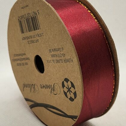 Taśma burgundy satynowa obszywana zł. nitką 2,5cm
